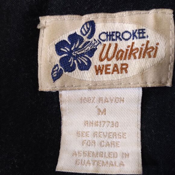 Cherokee Waikiki Hawaiian shirt men's medium black short sleeve floral - Picture 11 of 11